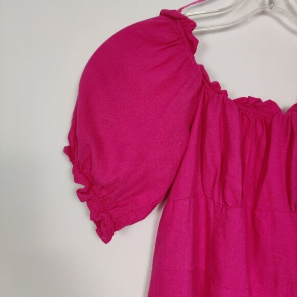 Dynamite Women's Dress Size L Pink Linen Rayon Barbiecore Summer Beach Stylish - Picture 4 of 9